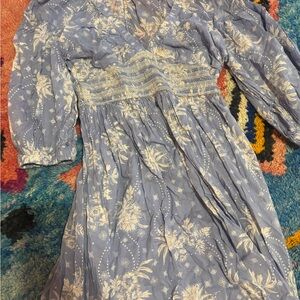 Free People Blue and Cream Floral Dress
